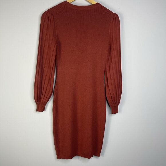 Nina Leonard Womens Sweater Dress Size Small Balloon Sleeve Ribbed Orange - Picture 6 of 7